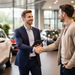 Commercial en concession automobile concluant une vente en showroom