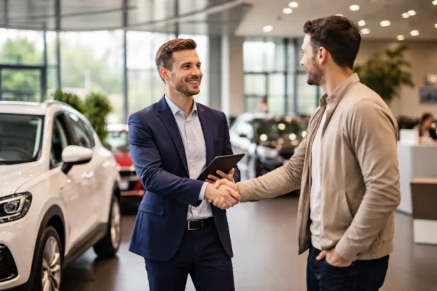 Commercial en concession automobile concluant une vente en showroom