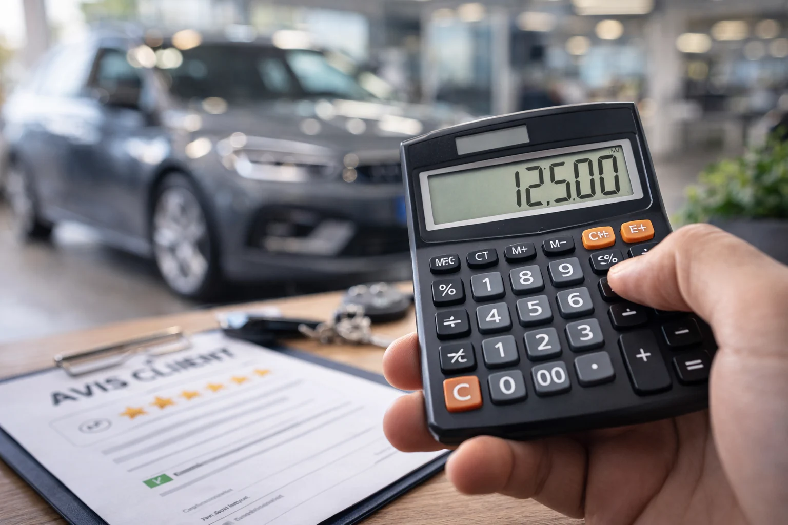 Estimation de reprise d’un véhicule avec voiture floutée en arrière-plan dans une concession