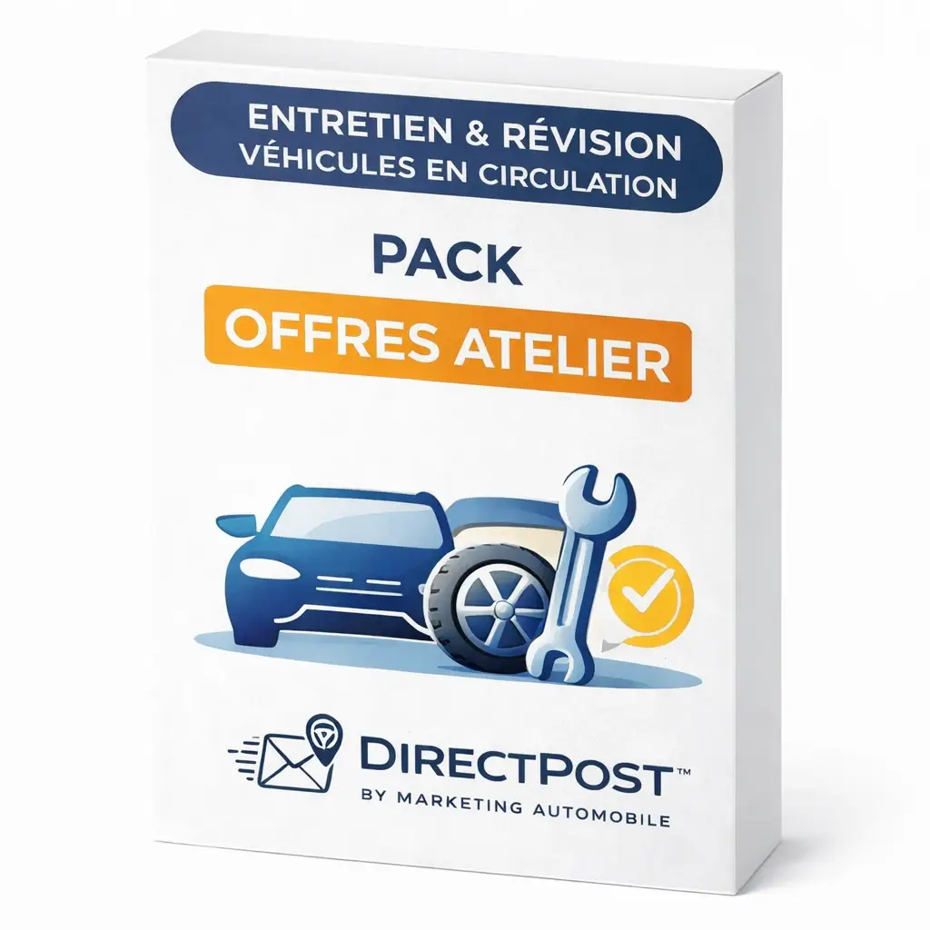 Pack marketing automobile dédié aux opérations d’entretien et de révision des véhicules permettant aux ateliers et garages automobiles de communiquer auprès des automobilistes possédant un véhicule en circulation.