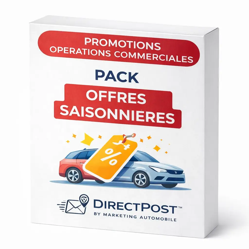 Pack marketing automobile Offres Déstockage permettant aux concessions et garages automobiles de promouvoir leurs opérations commerciales et promotions saisonnières auprès d’automobilistes ciblés.